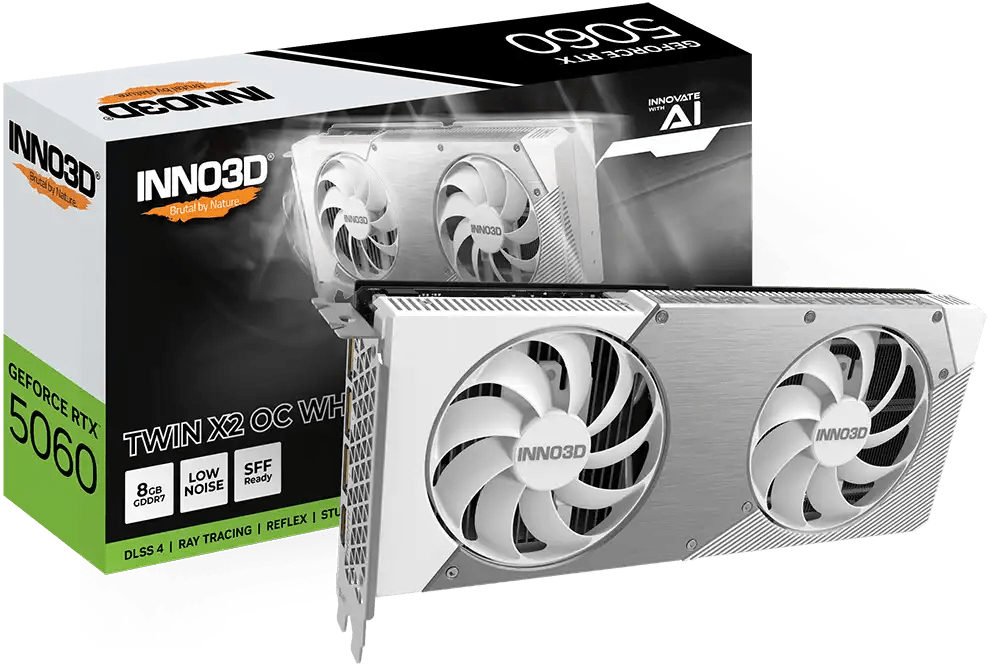 INNO3D GeForce RTX™ 5060 Twin X2 OC WHITE 8GB GDDR7 Graphic Card | N50602 - 08D7X - 195070W - Vektra Computers LLC INNO3D GeForce RTX™ 5060 Twin X2 OC WHITE 8GB GDDR7 Graphic Card | N50602 - 08D7X - 195070W - Vektra Computers LLC